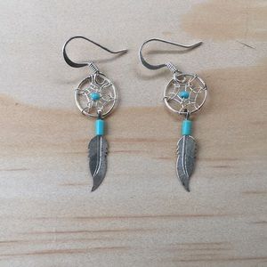 Sterling and turquoise dream catcher earrings